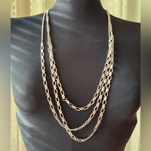 Lucky Brand Triple Strand Silver-tone Geometric Link Necklace - Picture 1 of 4